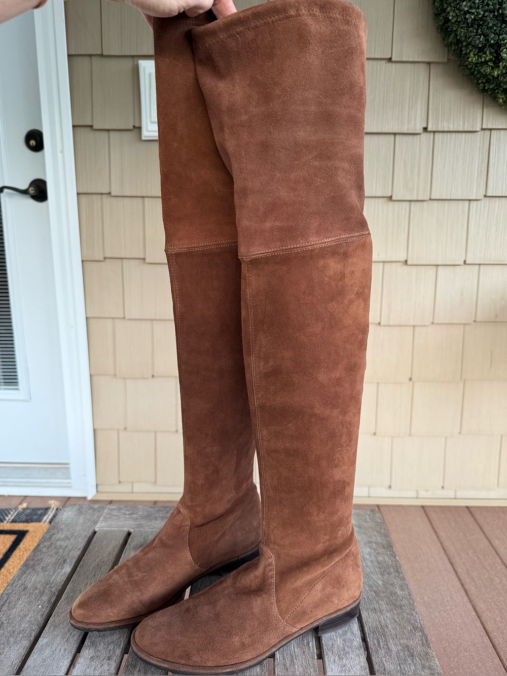 Stuart Weitzman Lowland Brown Suede Over The Knee Boots Size 7 Flat OTK Tie Back